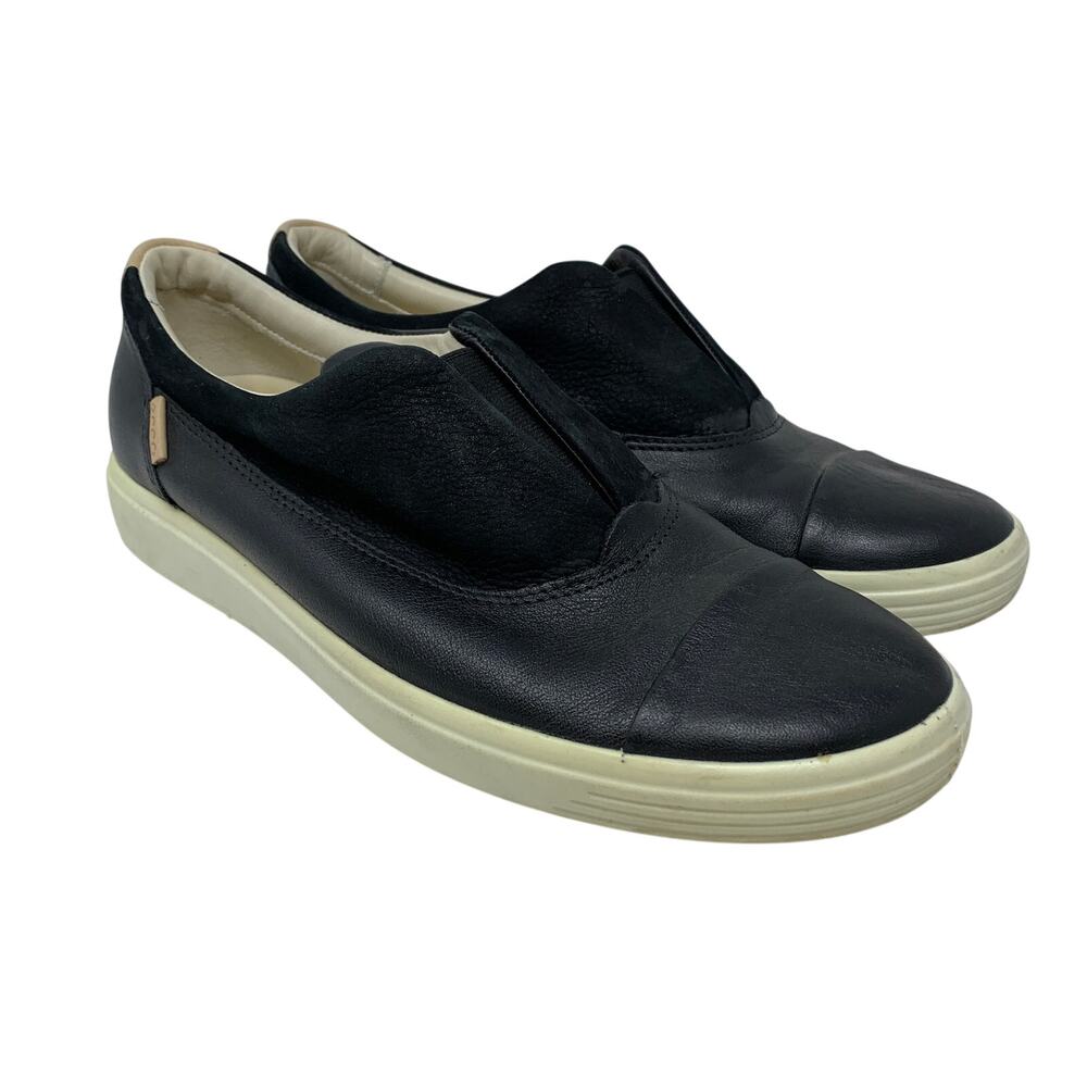 Ecco Soft Slip On Sneakers Womens Size 7-7.5 Black Leather